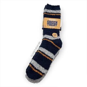 Green Treat Super Soft Blue Grey Striped Cozy Socks 2 Pairs Men’s Size 8-12